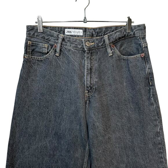 Zara TRF Womens Baggy Wide Leg Relaxed Fit Jeans Cuffed Gray Size US 8 Y2K Style - Picture 3 of 13